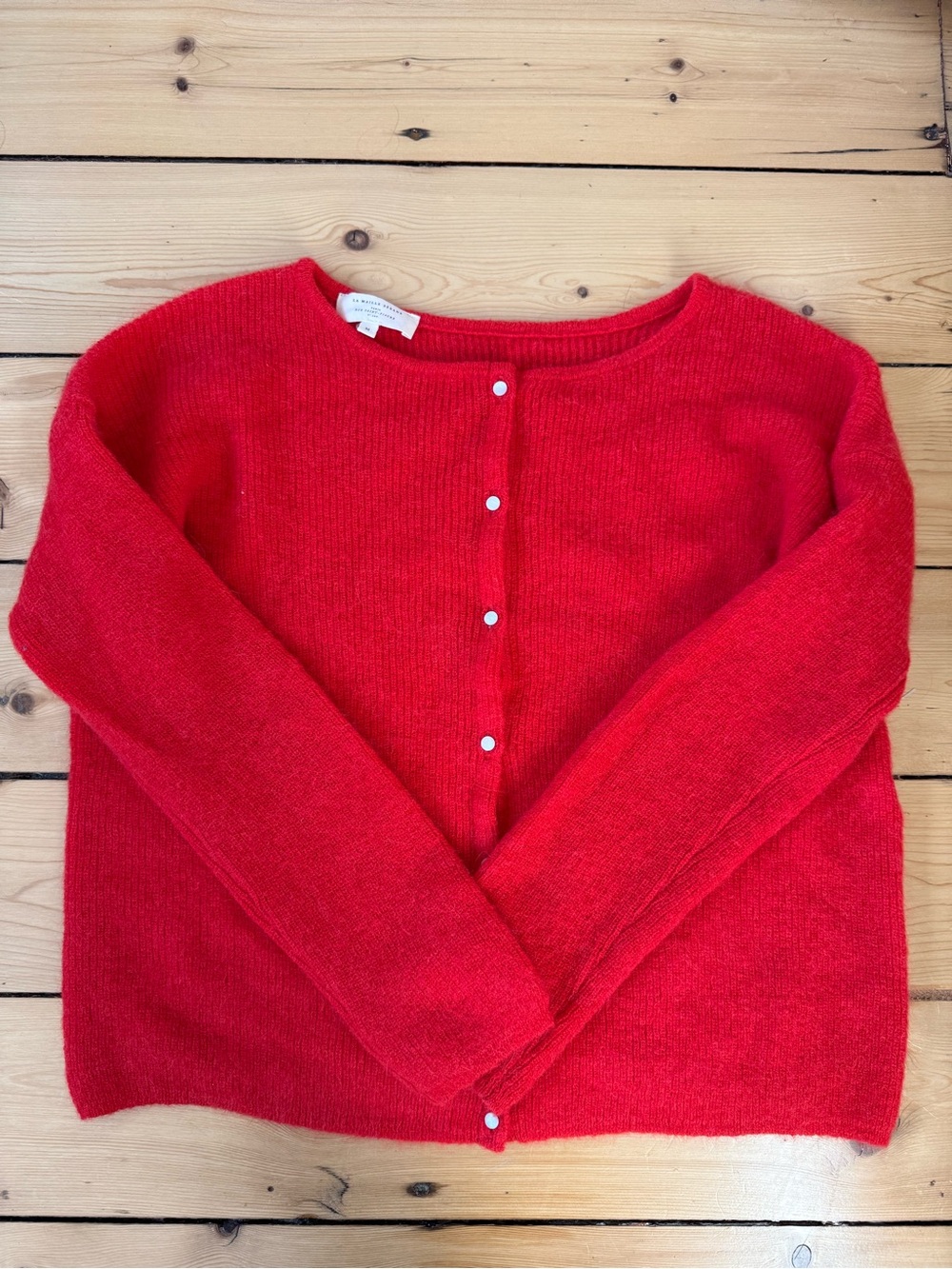 Sézane Red Crewneck Button-Front Women's Sweater